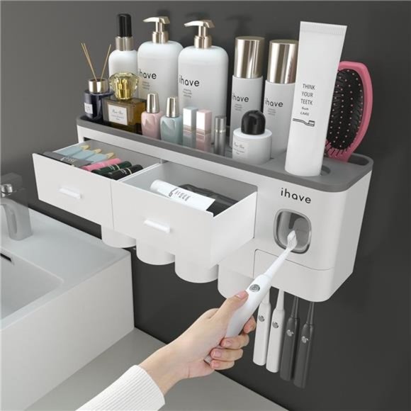 Toothbrush Holders for Bathrooms, 4 Cups Toothbrush Holder Wall Mounted - Picture 1 of 7